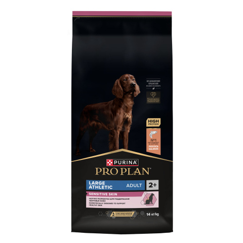 PRO PLAN 14 кг сухой корм для взрослых собак крупных пород с атлетическим телосложением с чувствительной кожей, с высоким содержанием лосося