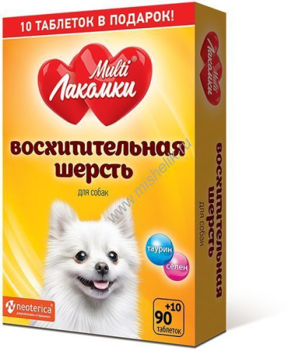 MULTI ЛАКОМКИ 100 таб восхититительная шерсть для собак