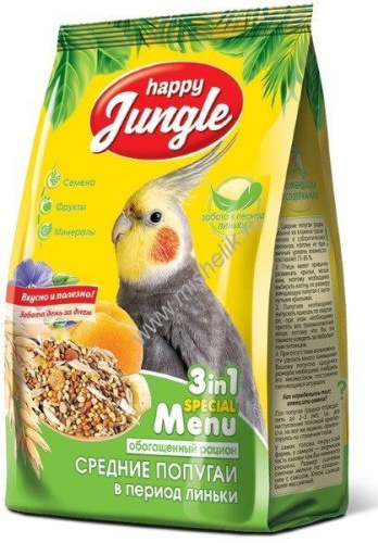 HAPPY JUNGLE 500 г корм для средних попугаев при линьке 
