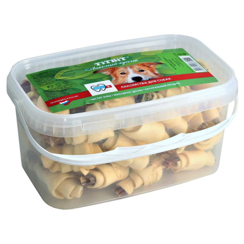 Лакомство TiTBiT Рогалики для собак из кожи с начинкой - банка пласт. 3.3 л 400 г