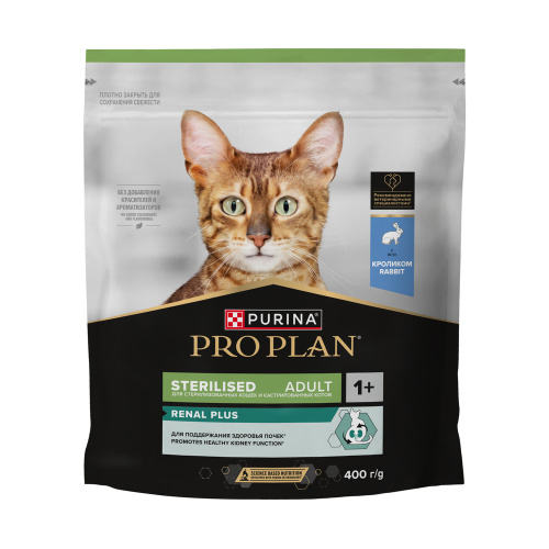 PRO PLAN 400 г сухой корм для взрослых стерилизованных кошек и кастрированных котов старше 1 года, с кроликом 