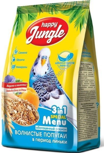 HAPPY JUNGLE 500 г корм для волнистых попугаев при линьке 