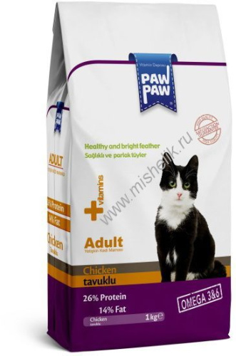 Pawpaw Adult Cat Food with Chicken 1 кг сухой корм для кошек с курицей 