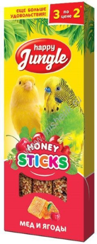 HAPPY JUNGLE 3 шт палочки для птиц мед+ягоды 1x22