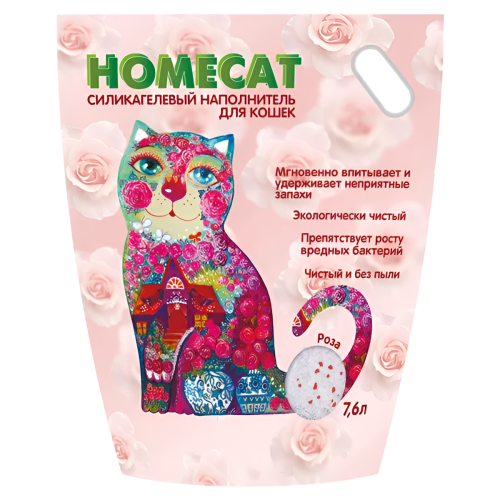 HOMECAT Роза 7,6 л силикагелевый наполнитель для кошачьих туалетов с ароматом розы 