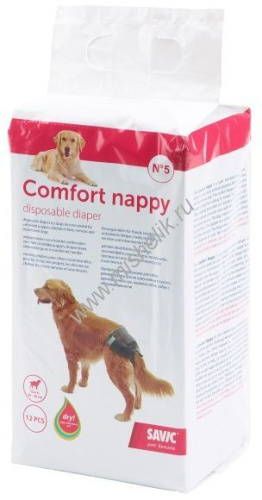 SAVIC Comfort Nappy 12 шт подгузники для собак №5 черные 46-56см 