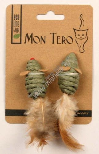 МОН ТЕРО ЭКО 2 шт 5 см игрушка для кошек мышь с перьями с кошачьей мятой зелёная 