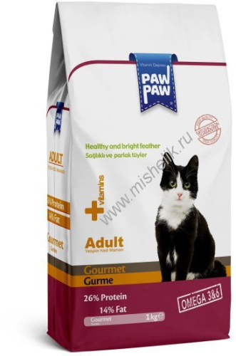 Pawpaw Adult Cat Food Gourmet 1 кг сухой корм для кошек 