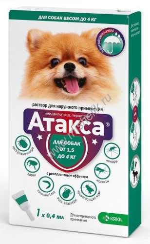 КРКА АТАКСА 0,4 мл от 1,5 до 4 кг капли на холку от блох клещей и комаров для собак мини пород 