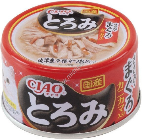 INABA Ciao Toromi 80 г консервы для кошек куриное филе и тунец магуро с добавлением сурими в бульоне 