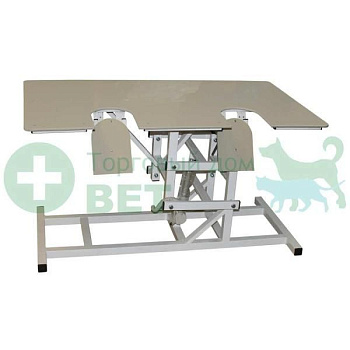 ТД ВЕТ Стол ветеринарный СВУ-29 с электроприводом 1320x720мм с опускающимися дверцами для УЗИ и эхо процедур (коврик-накладка в комплекте)каркас белый