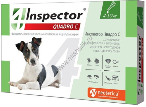 INSPECTOR Quadro С 4-10 кг капли от внешних и внутренних паразитов для собак 1х40