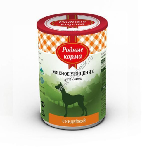 РОДНЫЕ КОРМА 340 г мясное угощение консервы с индейкой для собак 