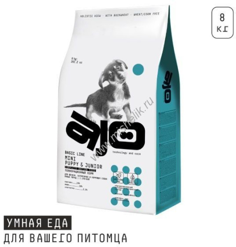 AJO Dog Mini Puppy Junior 8 кг сухой полнорационный корм для щенков малых пород курица с гречкой