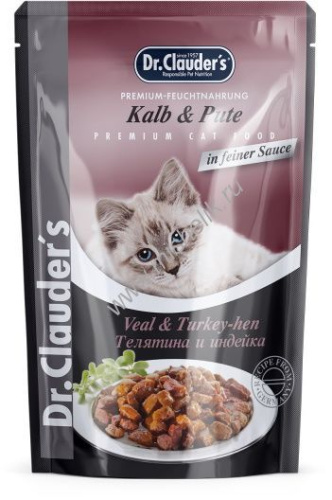Dr.Clauder`s 85 г пауч для взрослых кошек с телятиной и индейкой кусочки в соусе 