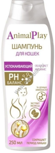 ANIMAL PLAY Успокаивающий 250 мл шампунь для кошек с экстрактом мелиссы 