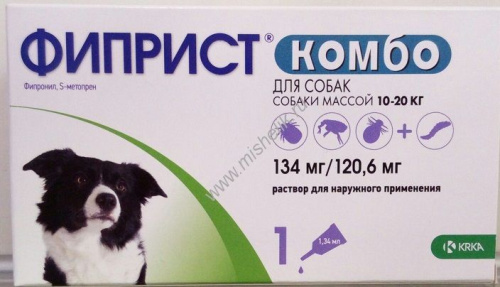 КРКА ФИПРИСТ КОМБО 10-20 кг 1х1,34 мл капли для собак от клещей, блох, вшей и власоедов 