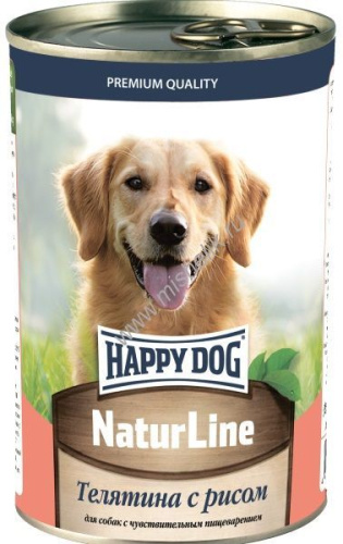 HAPPY DOG Natur Line 410 г консервы для собак телятина с рисом  