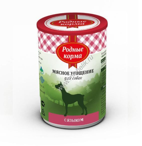 РОДНЫЕ КОРМА 340 г мясное угощение консервы с языком для собак 
