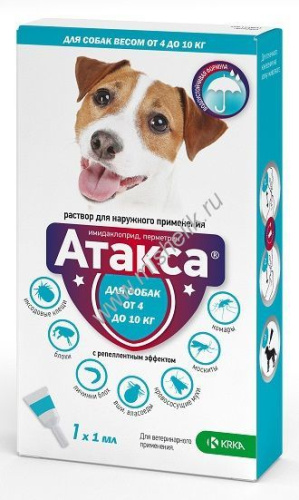 КРКА АТАКСА 1 мл от 4 до 10 кг капли на холку от блох клещей и комаров для собак мелких пород 