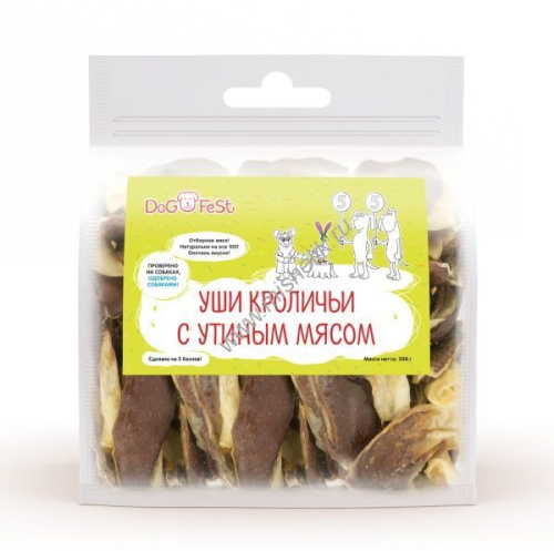 Dog Fest Уши крольчьи с утиным мясом 500 г 1х20