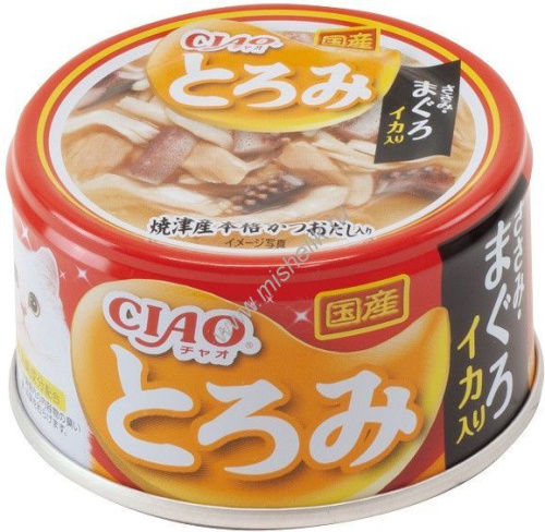 INABA Ciao Toromi 80 г консервы для кошек куриное филе, тунец магуро и кальмар в бульоне 