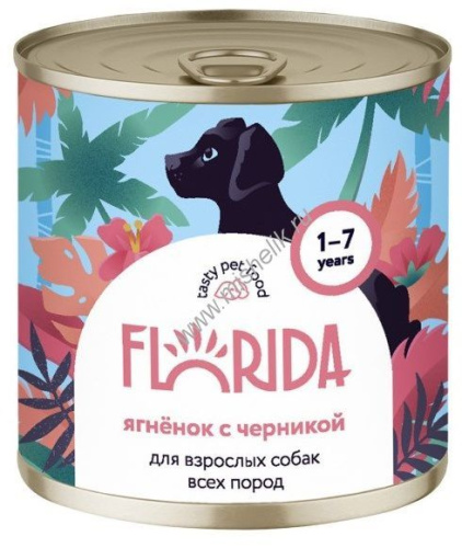 FLORIDA 240 г консервы для взрослых собак всех пород ягнёнок с черникой 