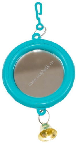 HOMEPET 7 см х 13 см зеркало для птиц с колокольчиком круглое малое бирюзовое 1х100