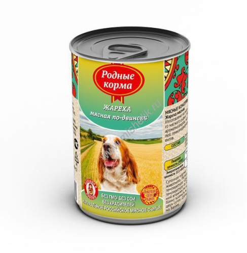 РОДНЫЕ КОРМА 410 г консервы для собак жареха мясная по-двински 