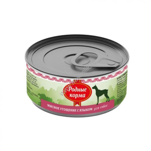 РОДНЫЕ КОРМА 100 г мясное угощение консервы с языком для собак 